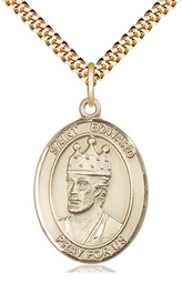 [7026GF/24G] 14kt Gold Filled Saint Edward the Confessor Pendant on a 24 inch Gold Plate Heavy Curb chain