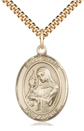 [7028GF/24G] 14kt Gold Filled Saint Clare of Assisi Pendant on a 24 inch Gold Plate Heavy Curb chain