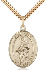 [7029GF/24G] 14kt Gold Filled Saint Jane of Valois Pendant on a 24 inch Gold Plate Heavy Curb chain