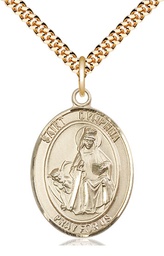 [7032GF/24G] 14kt Gold Filled Saint Dymphna Pendant on a 24 inch Gold Plate Heavy Curb chain
