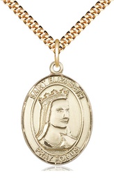[7033GF/24G] 14kt Gold Filled Saint Elizabeth of Hungary Pendant on a 24 inch Gold Plate Heavy Curb chain