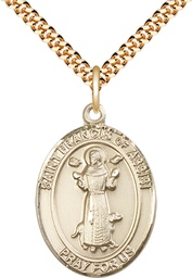 [7036GF/24G] 14kt Gold Filled Saint Francis of Assisi Pendant on a 24 inch Gold Plate Heavy Curb chain