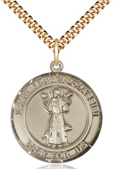[7036RDGF/24G] 14kt Gold Filled Saint Francis of Assisi Pendant on a 24 inch Gold Plate Heavy Curb chain