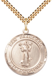[7036RDSPGF/24G] 14kt Gold Filled San Francis of Assisi Pendant on a 24 inch Gold Plate Heavy Curb chain