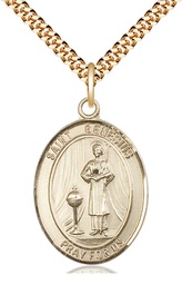 [7038GF/24G] 14kt Gold Filled Saint Genesius of Rome Pendant on a 24 inch Gold Plate Heavy Curb chain