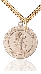 [7039RDGF/24G] 14kt Gold Filled Saint Gabriel the Archangel Pendant on a 24 inch Gold Plate Heavy Curb chain