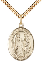 [7041GF/24G] 14kt Gold Filled Saint Genevieve Pendant on a 24 inch Gold Plate Heavy Curb chain