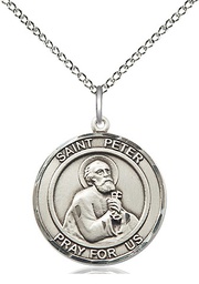 [8090RDSS/18SS] Sterling Silver Saint Peter the Apostle Pendant on a 18 inch Sterling Silver Light Curb chain