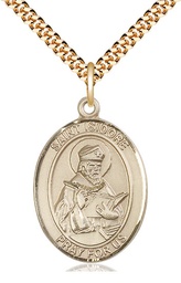 [7049GF/24G] 14kt Gold Filled Saint Isidore of Seville Pendant on a 24 inch Gold Plate Heavy Curb chain