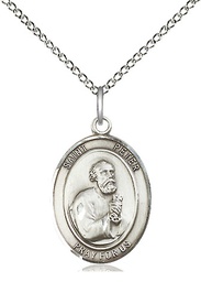 [8090SS/18SS] Sterling Silver Saint Peter the Apostle Pendant on a 18 inch Sterling Silver Light Curb chain