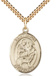 [7051GF/24G] 14kt Gold Filled Saint Jason Pendant on a 24 inch Gold Plate Heavy Curb chain