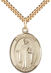 [7052GF/24G] 14kt Gold Filled Saint Justin Pendant on a 24 inch Gold Plate Heavy Curb chain