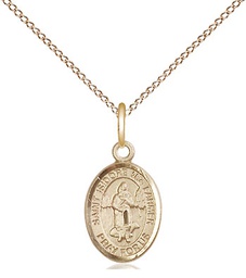 [9276GF/18GF] 14kt Gold Filled Saint Isidore the Farmer Pendant on a 18 inch Gold Filled Light Curb chain