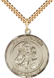 [7058RDGF/24G] 14kt Gold Filled Saint Joseph Pendant on a 24 inch Gold Plate Heavy Curb chain