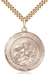 [7058RDSPGF/24G] 14kt Gold Filled San Jose Pendant on a 24 inch Gold Plate Heavy Curb chain