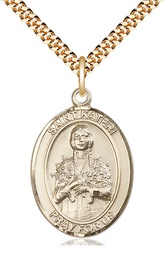 [7061GF/24G] 14kt Gold Filled Saint Kateri Tekakwitha Pendant on a 24 inch Gold Plate Heavy Curb chain