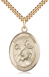 [7062GF/24G] 14kt Gold Filled Saint Kevin Pendant on a 24 inch Gold Plate Heavy Curb chain
