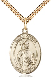 [7067GF/24G] 14kt Gold Filled Saint Kilian Pendant on a 24 inch Gold Plate Heavy Curb chain