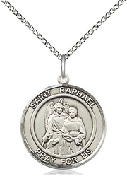 [8092RDSS/18SS] Sterling Silver Saint Raphael the Archangel Pendant on a 18 inch Sterling Silver Light Curb chain