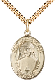 [7069GF/24G] 14kt Gold Filled Saint Maria Faustina Pendant on a 24 inch Gold Plate Heavy Curb chain