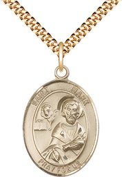 [7070GF/24G] 14kt Gold Filled Saint Mark the Evangelist Pendant on a 24 inch Gold Plate Heavy Curb chain