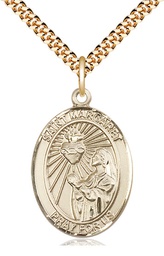 [7072GF/24G] 14kt Gold Filled Saint Margaret Mary Alacoque Pendant on a 24 inch Gold Plate Heavy Curb chain