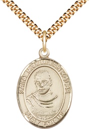[7073GF/24G] 14kt Gold Filled Saint Maximilian Kolbe Pendant on a 24 inch Gold Plate Heavy Curb chain