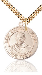 [7073RDGF/24G] 14kt Gold Filled Saint Maximilian Kolbe Pendant on a 24 inch Gold Plate Heavy Curb chain
