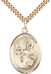 [7074GF/24G] 14kt Gold Filled Saint Matthew the Apostle Pendant on a 24 inch Gold Plate Heavy Curb chain