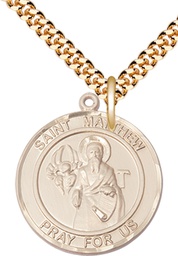 [7074RDGF/24G] 14kt Gold Filled Saint Matthew the Apostle Pendant on a 24 inch Gold Plate Heavy Curb chain