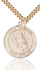 [7074RDGF/24G] 14kt Gold Filled Saint Matthew the Apostle Pendant on a 24 inch Gold Plate Heavy Curb chain