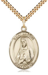 [7075GF/24G] 14kt Gold Filled Saint Martha Pendant on a 24 inch Gold Plate Heavy Curb chain