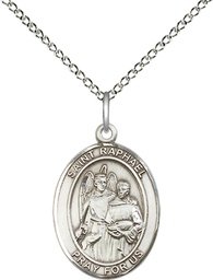 [8092SS/18SS] Sterling Silver Saint Raphael the Archangel Pendant on a 18 inch Sterling Silver Light Curb chain