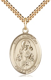 [7080GF/24G] 14kt Gold Filled Saint Nicholas Pendant on a 24 inch Gold Plate Heavy Curb chain