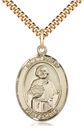 [7083GF/24G] 14kt Gold Filled Saint Philip the Apostle Pendant on a 24 inch Gold Plate Heavy Curb chain