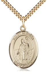 [7084GF/24G] 14kt Gold Filled Saint Patrick Pendant on a 24 inch Gold Plate Heavy Curb chain