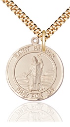 [7084RDGF/24G] 14kt Gold Filled Saint Patrick Pendant on a 24 inch Gold Plate Heavy Curb chain