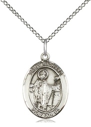 [8093SS/18SS] Sterling Silver Saint Richard Pendant on a 18 inch Sterling Silver Light Curb chain