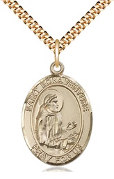 [7085GF/24G] 14kt Gold Filled Saint Bonaventure Pendant on a 24 inch Gold Plate Heavy Curb chain