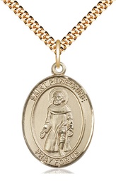 [7088GF/24G] 14kt Gold Filled Saint Peregrine Laziosi Pendant on a 24 inch Gold Plate Heavy Curb chain
