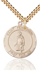 [7088RDGF/24G] 14kt Gold Filled Saint Peregrine Pendant on a 24 inch Gold Plate Heavy Curb chain