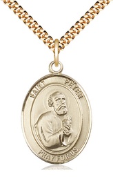 [7090GF/24G] 14kt Gold Filled Saint Peter the Apostle Pendant on a 24 inch Gold Plate Heavy Curb chain