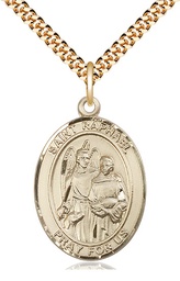 [7092GF/24G] 14kt Gold Filled Saint Raphael the Archangel Pendant on a 24 inch Gold Plate Heavy Curb chain