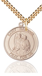 [7092RDGF/24G] 14kt Gold Filled Saint Raphael the Archangel Pendant on a 24 inch Gold Plate Heavy Curb chain