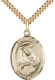 [7095GF/24G] 14kt Gold Filled Saint Rose of Lima Pendant on a 24 inch Gold Plate Heavy Curb chain