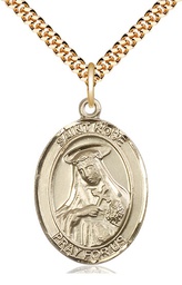 [7095GF/24G] 14kt Gold Filled Saint Rose of Lima Pendant on a 24 inch Gold Plate Heavy Curb chain