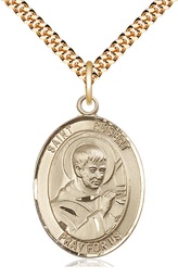 [7096GF/24G] 14kt Gold Filled Saint Robert Bellarmine Pendant on a 24 inch Gold Plate Heavy Curb chain
