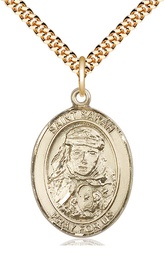 [7097GF/24G] 14kt Gold Filled Saint Sarah Pendant on a 24 inch Gold Plate Heavy Curb chain