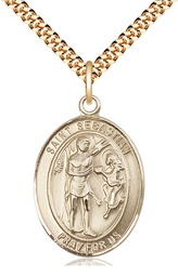 [7100GF/24G] 14kt Gold Filled Saint Sebastian Pendant on a 24 inch Gold Plate Heavy Curb chain