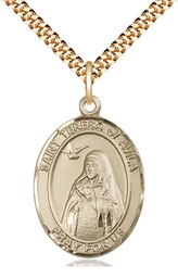[7102GF/24G] 14kt Gold Filled Saint Teresa of Avila Pendant on a 24 inch Gold Plate Heavy Curb chain